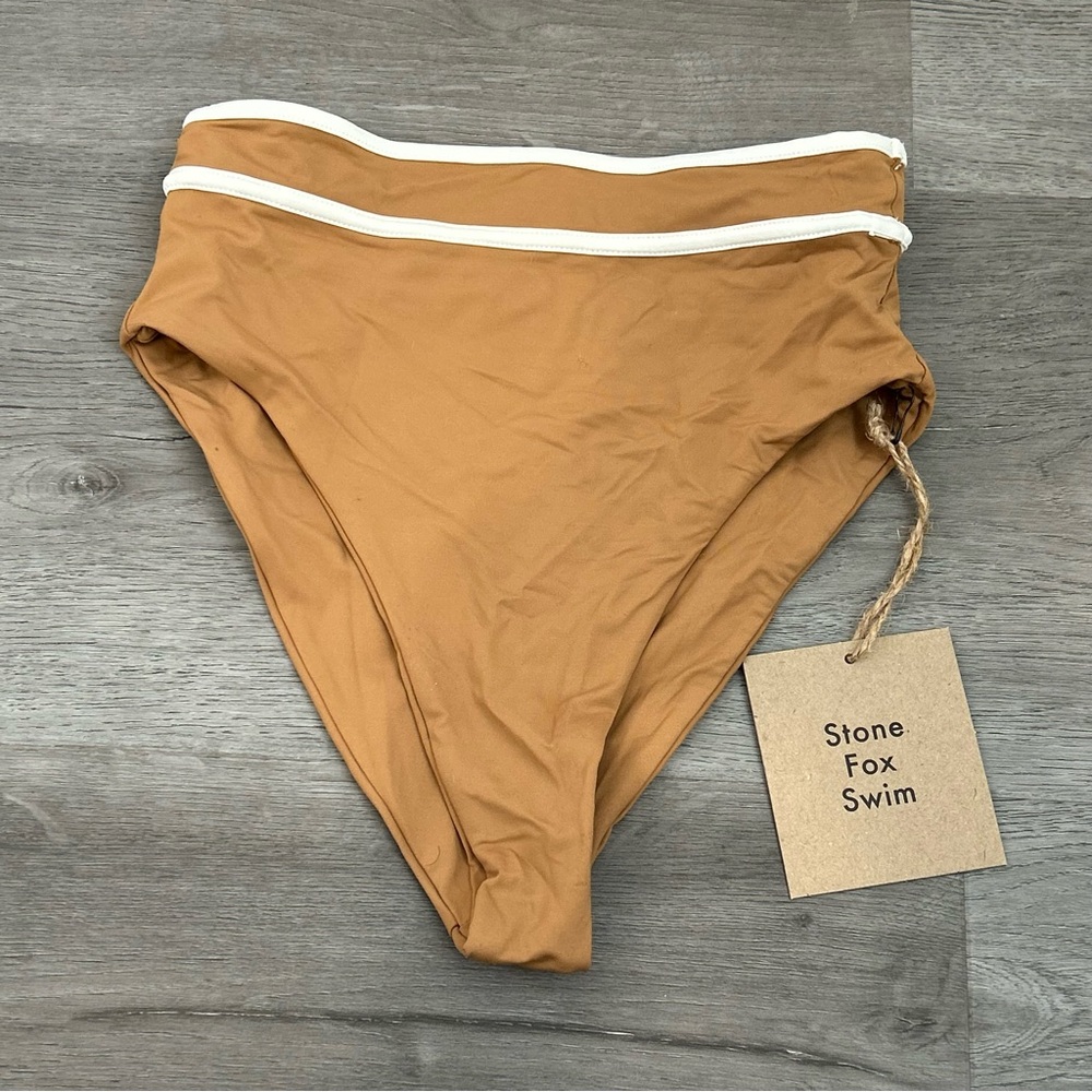 NWT stone fox swim juniper bottom brown tan bikini‎ size high waisted xs